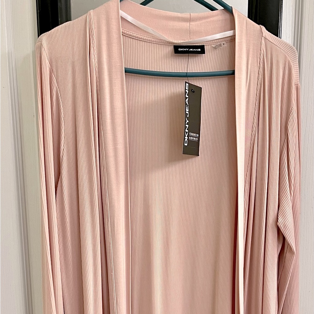 DKNY long open front cardigan - light pink (dusty rose)